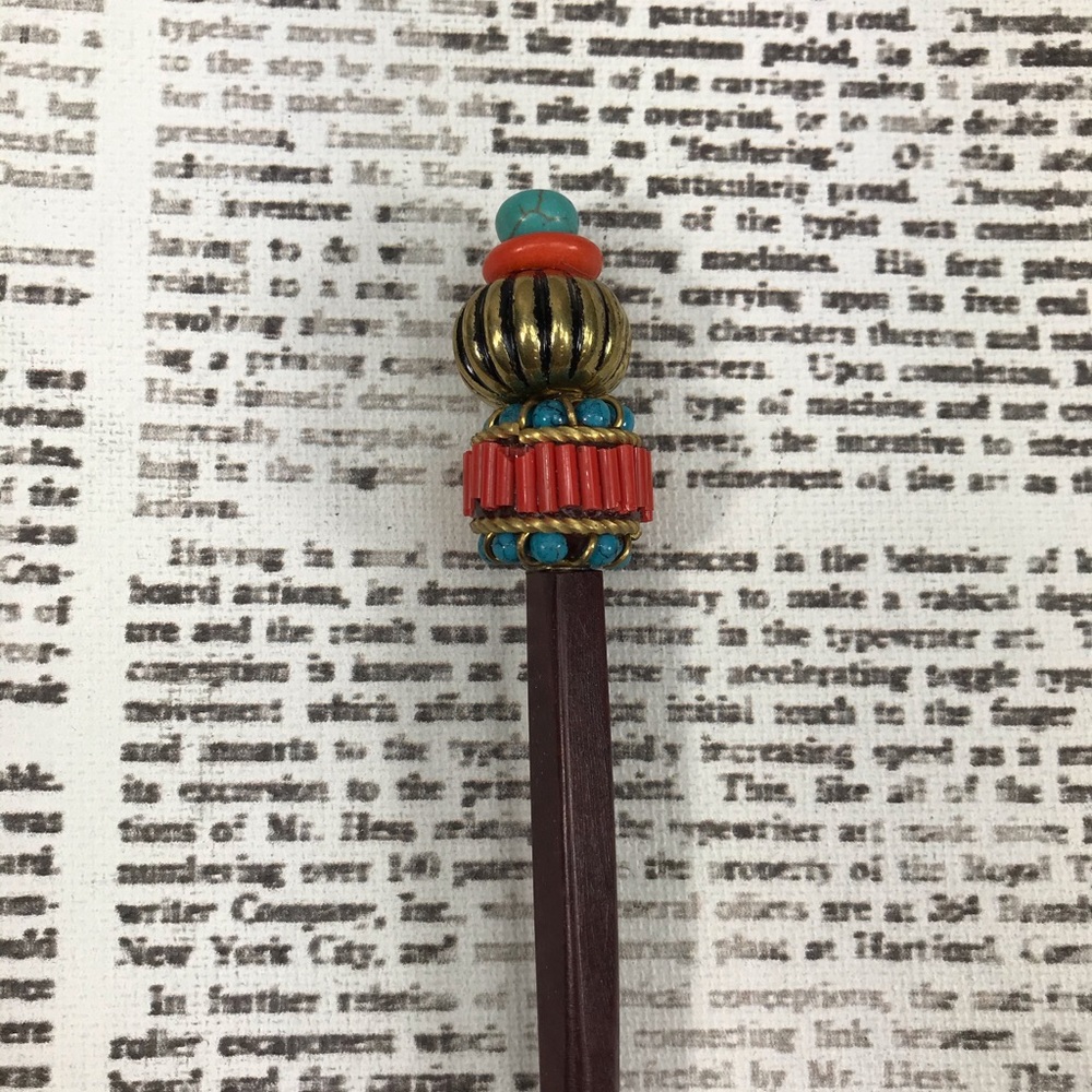 Hairstick Hair Stick Orange Teal Gold